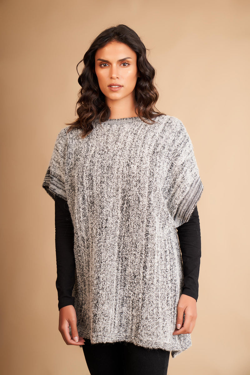 silver and black baby alpaca poncho made in peru