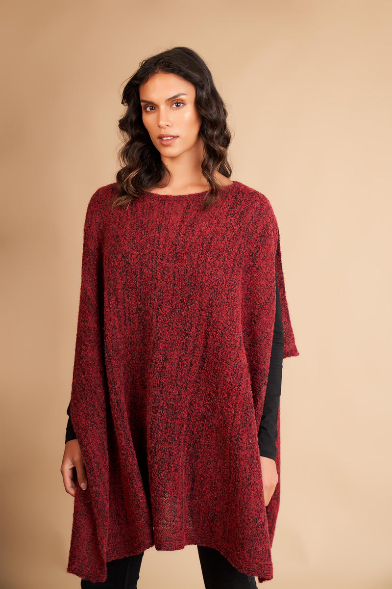 red and black baby alpaca poncho made in peru