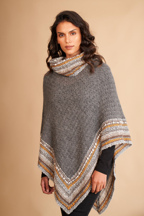 gray, ambar and brown baby alpaca poncho made in peru